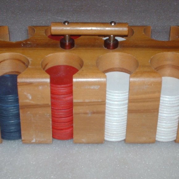 Poker chip caddy Games Vintage Wooden Poker Chip Caddy With Handle